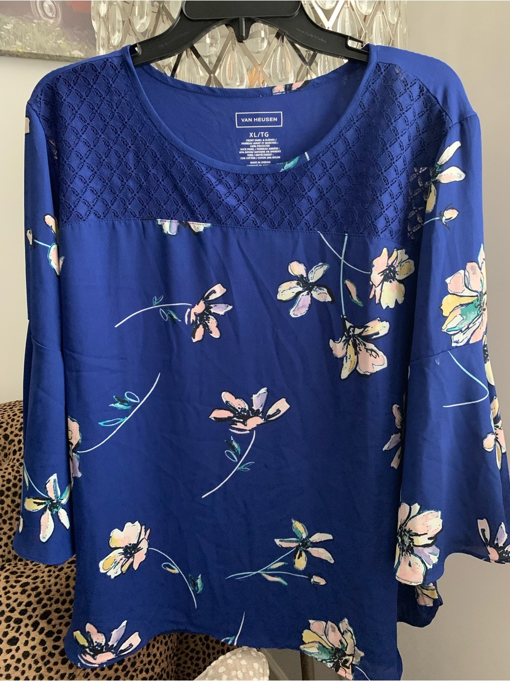 Van Heusen Royal Blue Floral Lace-Yoke Blouse